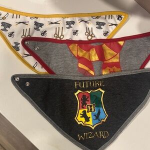 Wizardry-Themed Kids Bandana Bib Set - Black, Gray, Gold